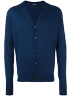 John Smedley V-neck Cardigan, Men's, Size: Large, Blue, Merino