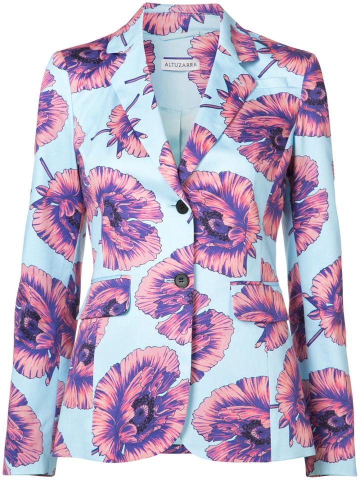 Altuzarra Floral Fenice Blazer, Women's, Size: 38, Blue, Cotton/polyester/spandex/elastane/viscose