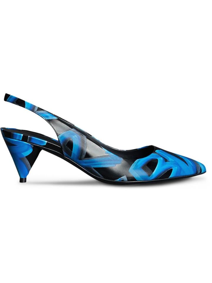 Burberry Graffiti Print Leather Slingback Pumps - Black