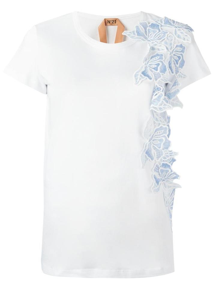 No21 Flower Embellished T-shirt, Women's, Size: 38, Red, Cotton/polyester