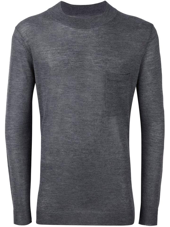 Uma Wang Round Neck Longsleeved T-shirt, Men's, Size: Medium, Grey, Wool