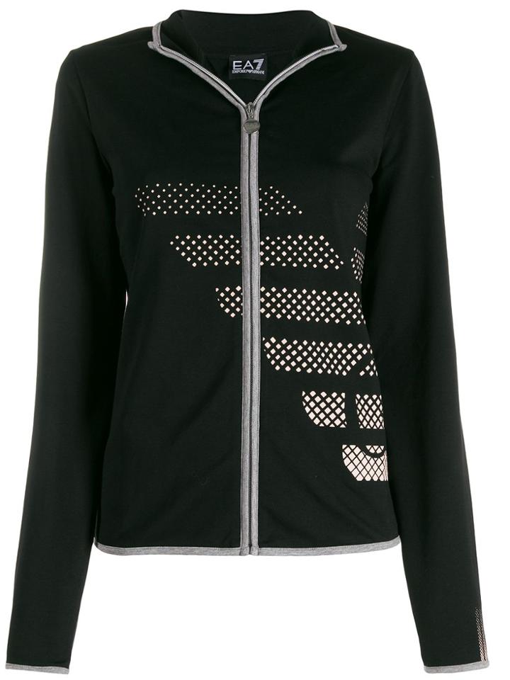 Ea7 Emporio Armani Printed Logo Zipped Cardigan - Black