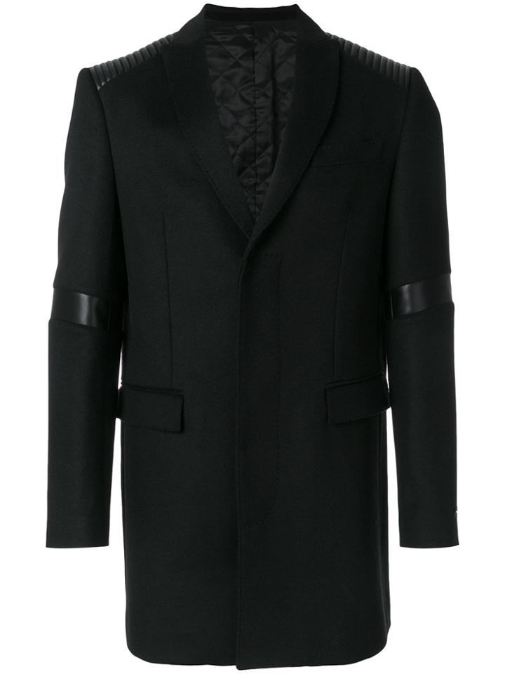Les Hommes Urban Padded Shoulder Detail Classic Coat - Black