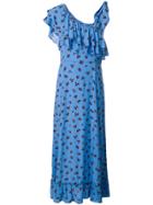 Ganni Floral Print Ruffled Maxi Dress - Blue