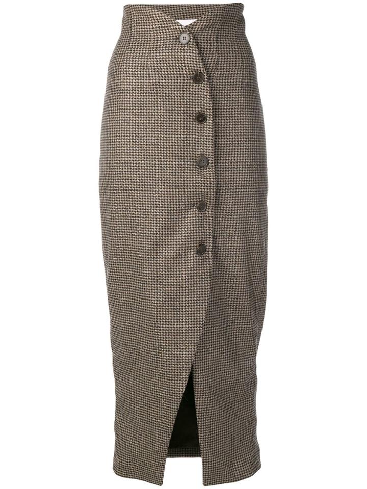 Nanushka Houndstooth Button Skirt - Neutrals