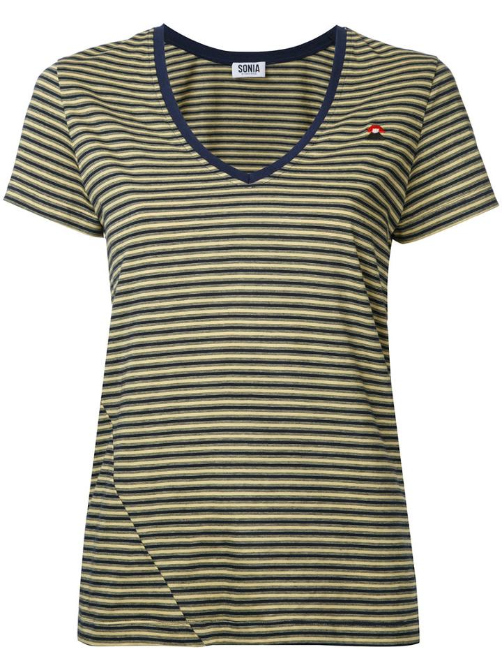 Sonia By Sonia Rykiel V-neck Striped T-shirt, Women's, Size: Large, Yellow/orange, Cotton