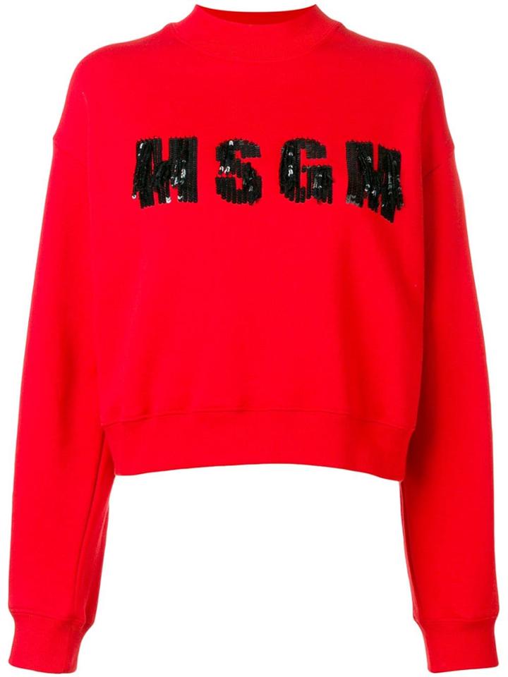 Msgm Sequinned Logo Sweater - Red