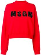 Msgm Sequinned Logo Sweater - Red