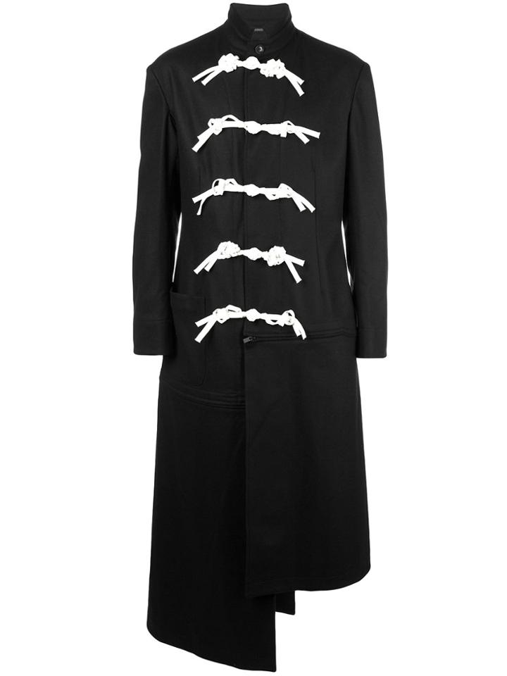 Yohji Yamamoto Asymmetric Rope-fastening Coat - Black