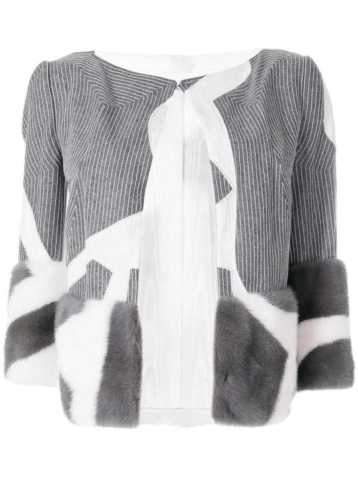 Thom Browne Boned Pearl Embroidered Flannel Jacket With Mink Trim -