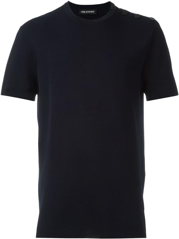 Neil Barrett Button Shoulder T-shirt, Men's, Size: Xl, Blue, Viscose/nylon/cotton