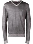 Sun 68 Slim-fit Logo V-neck Sweater - Grey
