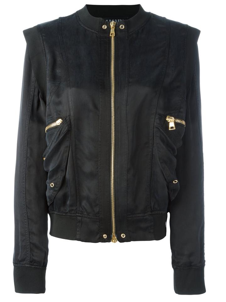 Balmain Structured Shoulder Bomber Jacket, Women's, Size: 36, Black, Polyamide/spandex/elastane/cupro/viscose