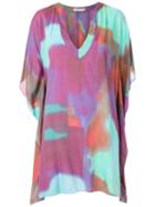 Brigitte - V Neck Printed Kaftan - Women - Lyocell - P, Pink/purple, Lyocell