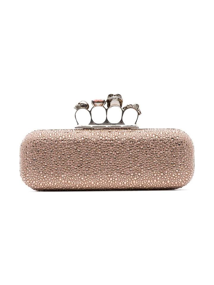 Alexander Mcqueen Pink Crystal Embellished Four Ring Suede Clutch