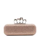 Alexander Mcqueen Pink Crystal Embellished Four Ring Suede Clutch