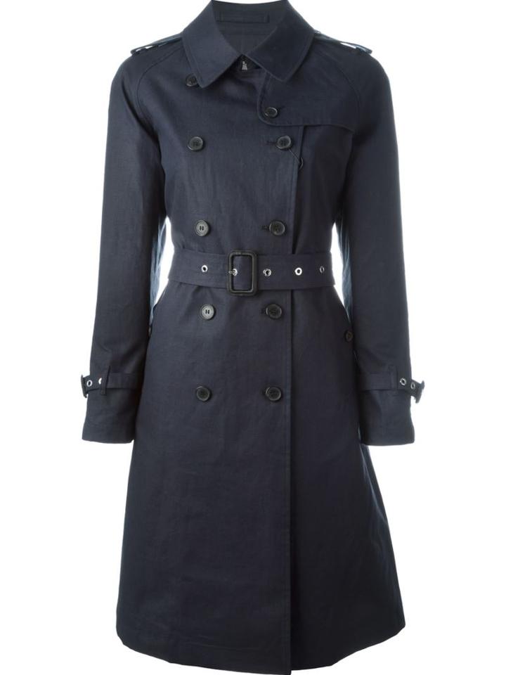 Mackintosh Belted Trench Coat, Women's, Size: 38, Blue, Linen/flax