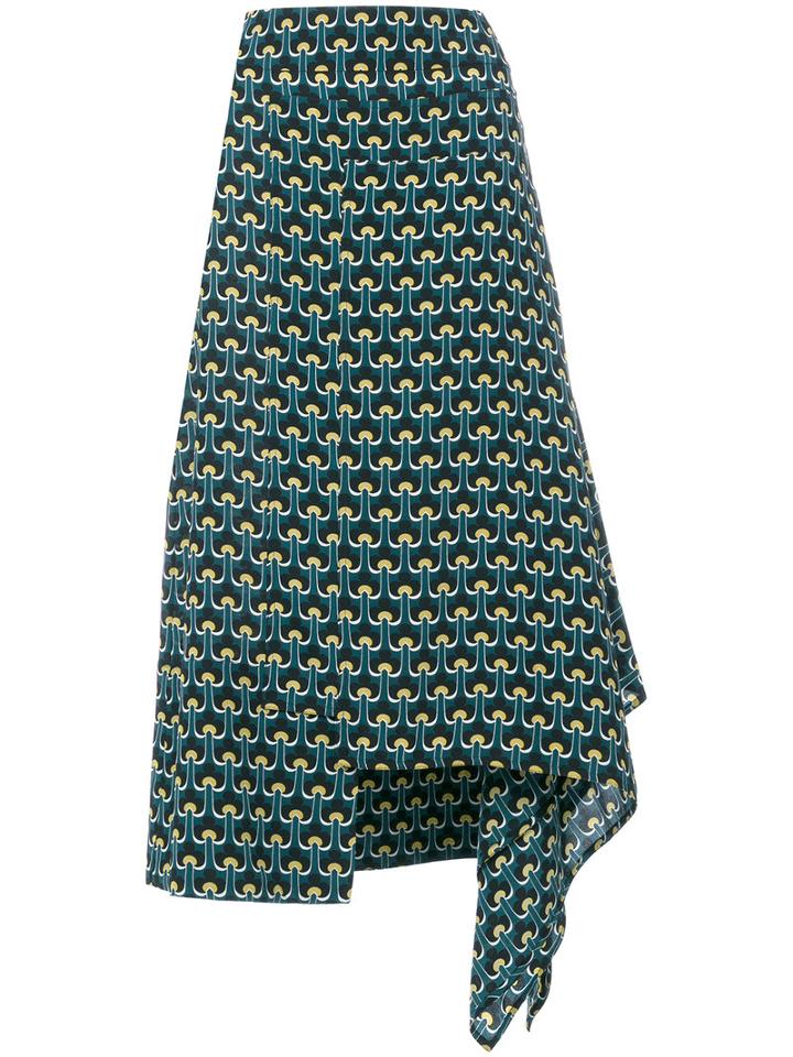Marni - Portrait Print Asymmetric Skirt - Women - Silk - 44, Green, Silk