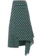 Marni - Portrait Print Asymmetric Skirt - Women - Silk - 44, Green, Silk