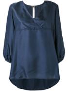 Twin-set - V-neck Blouse - Women - Silk/cotton - Xxl, Blue, Silk/cotton
