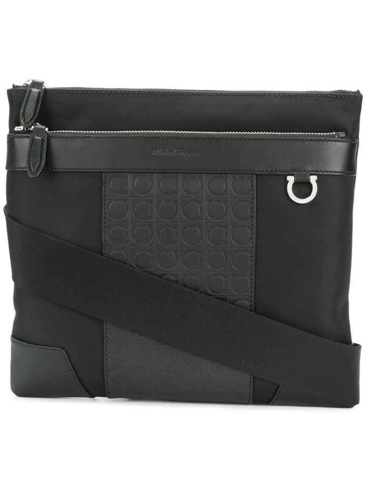 Salvatore Ferragamo Leather Trim Crossbody Bag - Black