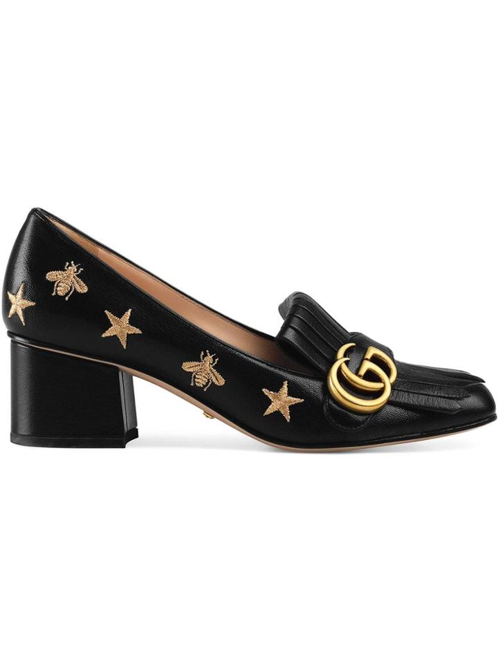 Gucci Embroidered Leather Mid-heel Pump - Black