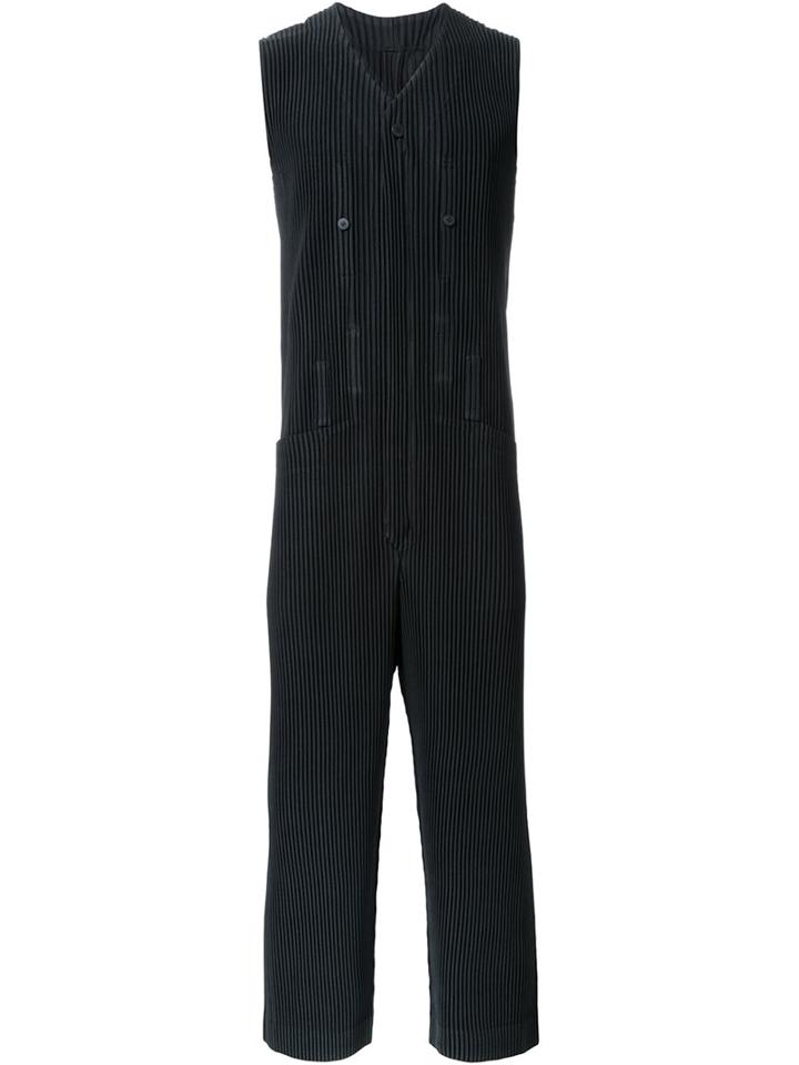 Homme Plissé Issey Miyake Pleated Sleeveless Jumpsuit, Men's, Size: 1, Black, Polyester