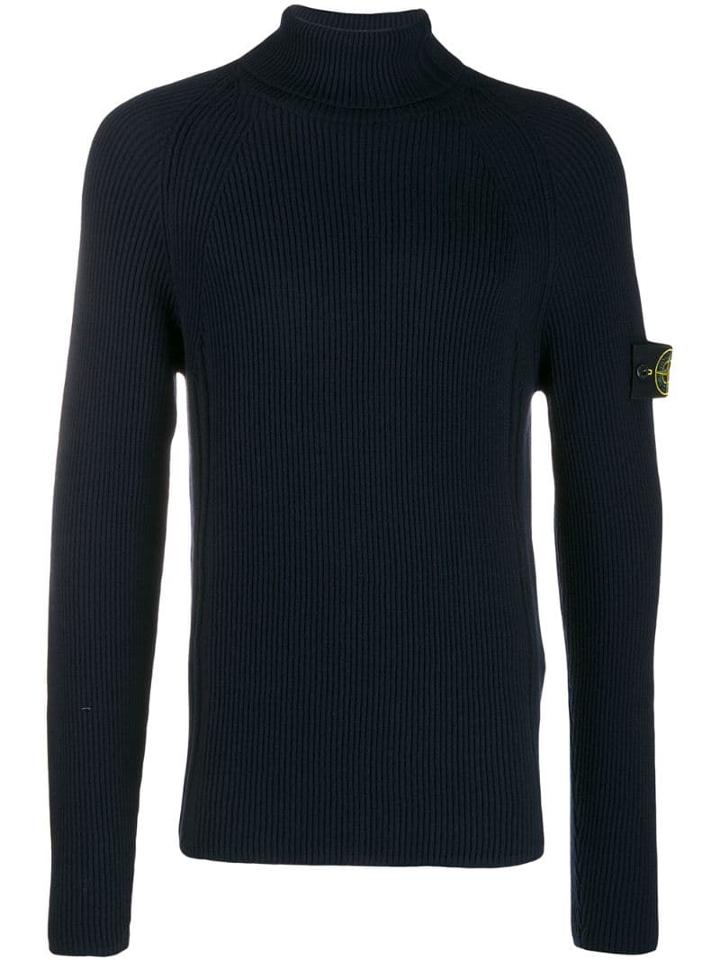 Stone Island Roll Neck Badge Sweater - Blue