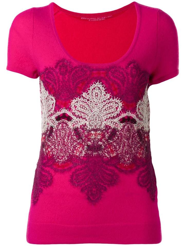 Ermanno Scervino Lace Inserts Knitted Top, Women's, Size: 42, Pink/purple, Cashmere/silk/polyamide