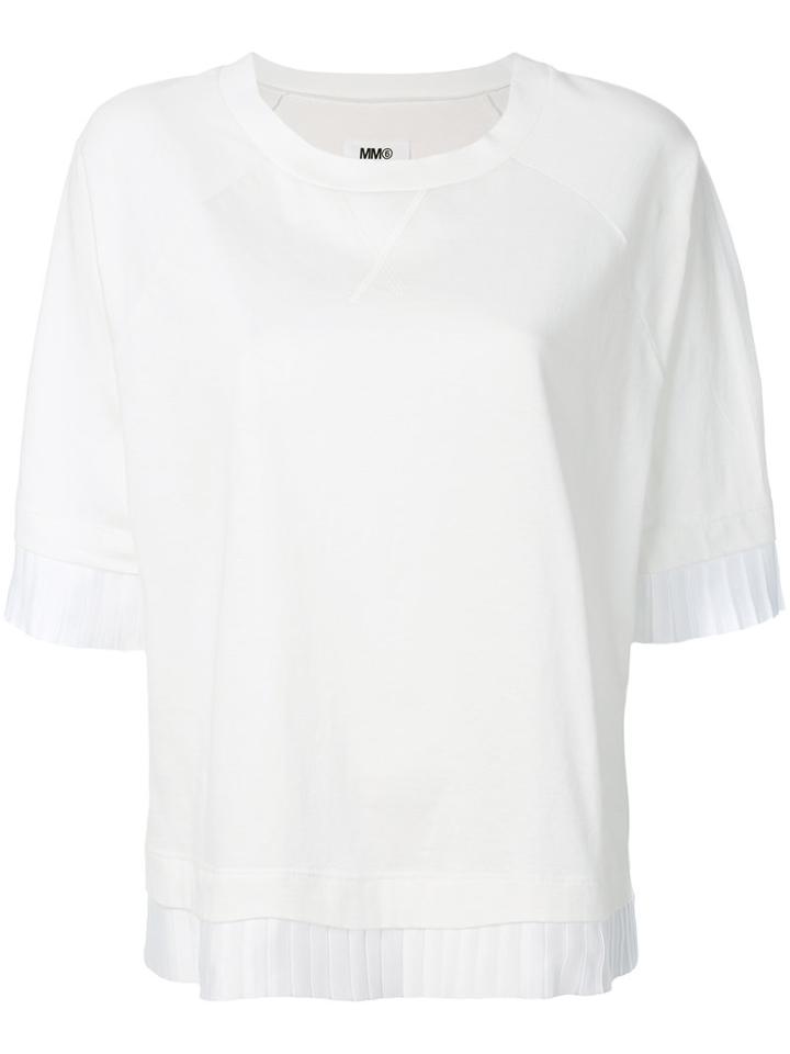 Mm6 Maison Margiela - Pleated Trim T-shirt - Women - Cotton - S, White, Cotton