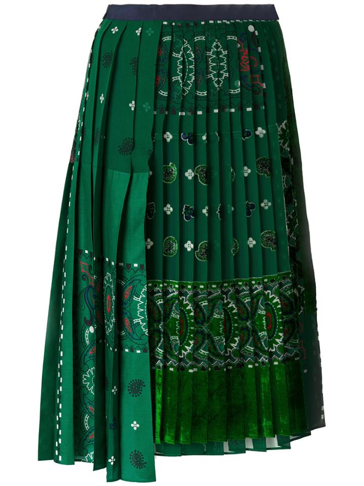 Sacai Asymmetric Pleated Skirt - Green