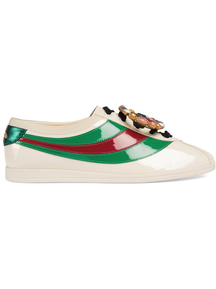 Gucci Falacer Patent Leather Sneakers With Web - White