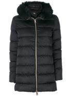 Herno Fur Trim Hooded Coat - Black