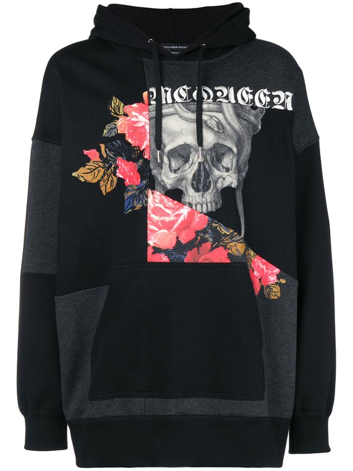 Alexander Mcqueen Patchwork Skull And Roses Hoodie - Black