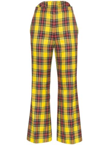 Push Button Check Cropped Trousers - Yellow & Orange