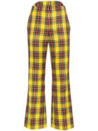 Push Button Check Cropped Trousers - Yellow & Orange
