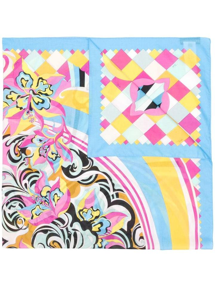Emilio Pucci Multicolour Merida Print Scarf - Blue
