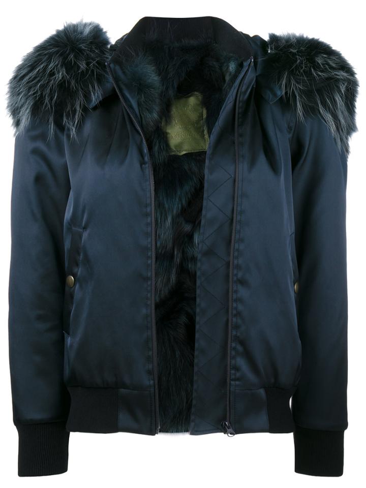 Mr & Mrs Italy Blue Fur Collar Bomber Jacket