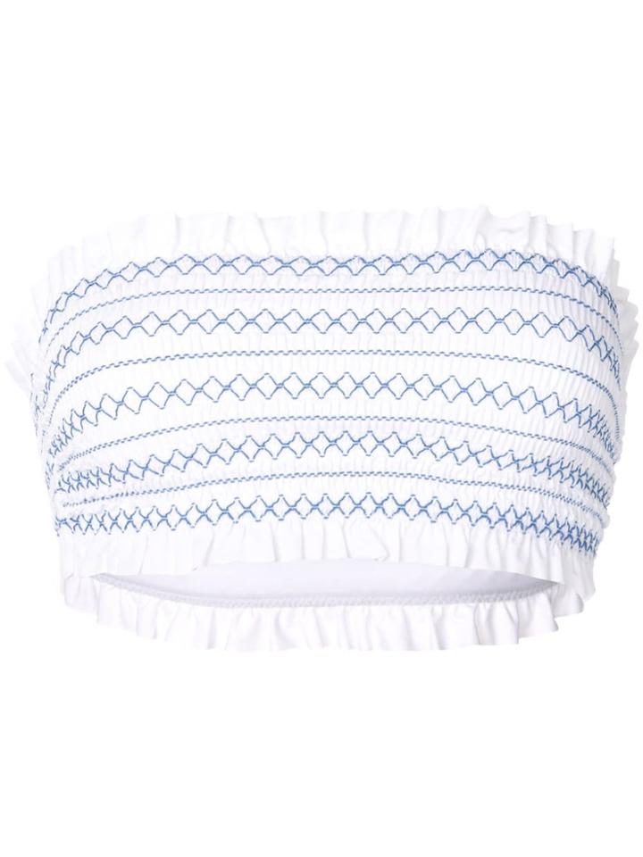 Tory Burch Ruffle Trim Bandeau Bikini Top - White