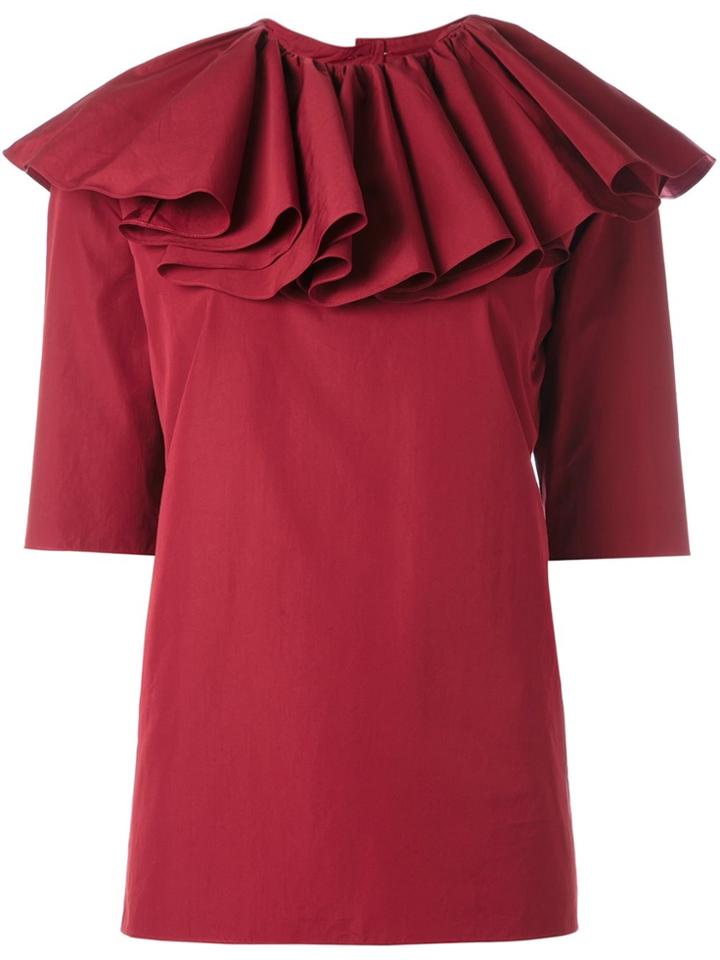 Nina Ricci Ruffled Neck Blouse - Red