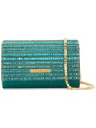 Elie Saab Metallic Foldover Clutch, Women's, Green, Calf Leather/swarovski Crystal/metal
