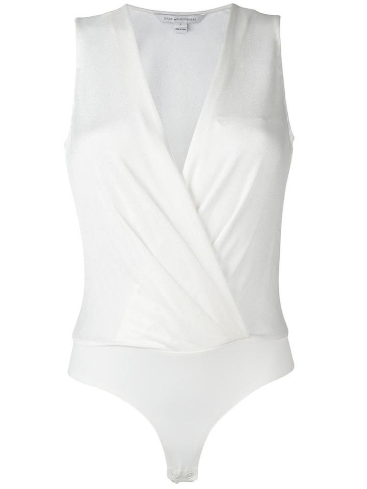 Diane Von Furstenberg V-neck Bodysuit, Women's, Size: Xs, White, Viscose/nylon/spandex/elastane