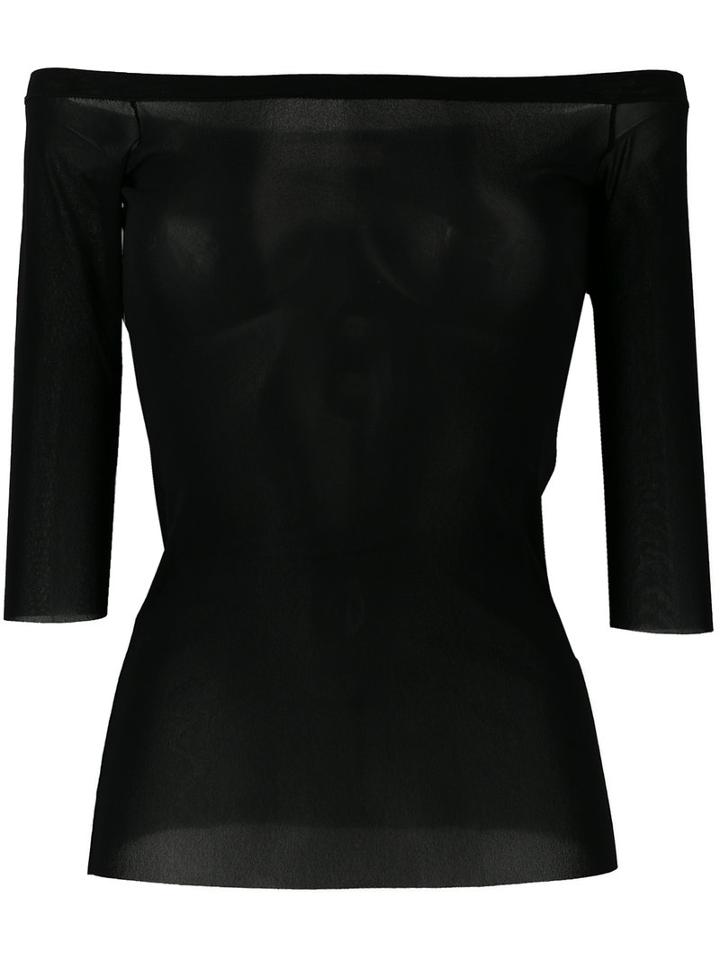 D.exterior Sheer Off-shoulder Top, Women's, Size: Large, Black, Polyamide