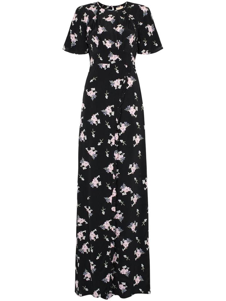 By Timo Small Bouquet Front Slit Maxi Dress - Black