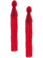 Oscar De La Renta Long Beaded Tassel Earrings - Red