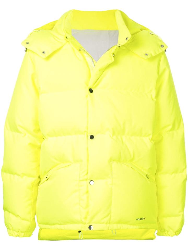 Ports V Hooded Puffer Jacket - Yellow