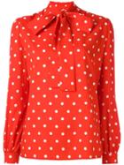 Saint Laurent Polka Dot Lavaliere Blouse, Women's, Size: 40, Red, Viscose