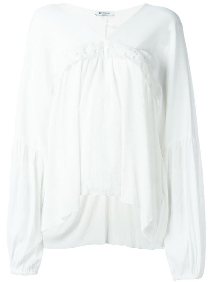 Dondup Embroidered Tassel Trim Blouse, Women's, Size: 42, White, Acetate/silk/polyester