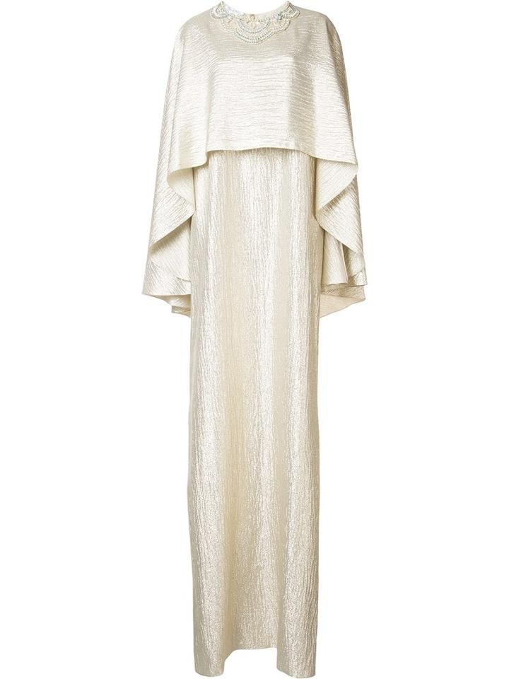 Oscar De La Renta Crystal Embroidered Caftan Cape, Size: Large, Grey, Silk/metal