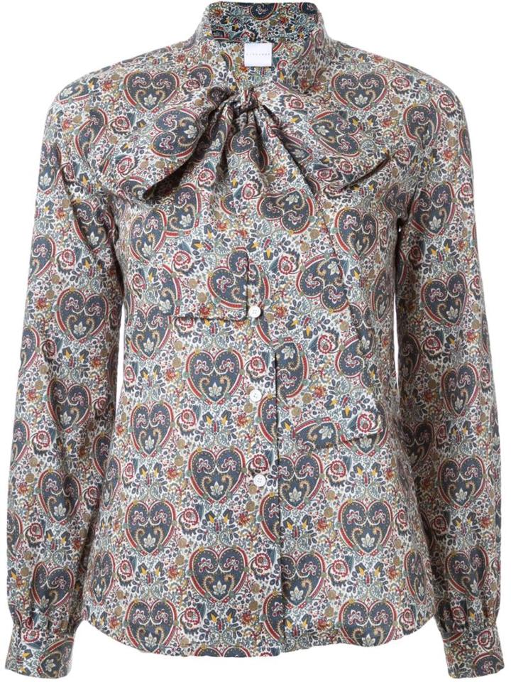 Cityshop Bow Tie Neck Liberty Paisley Print Blouse, Women's, Blue, Cotton